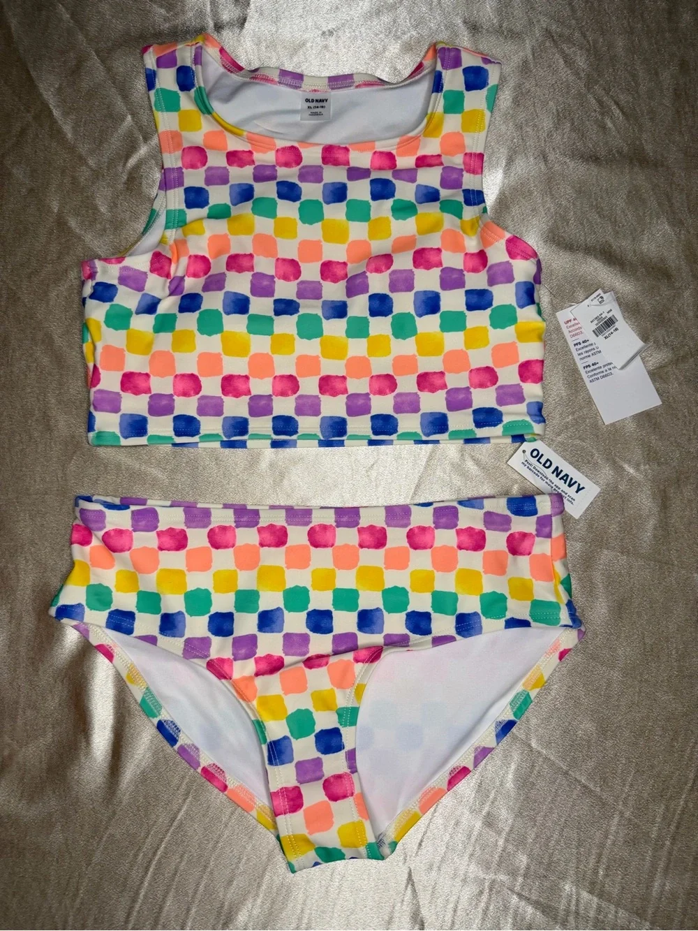 Old Navy Girls Multicolor Checkered Pattern Tankini Swim Set NWT XL 14-16